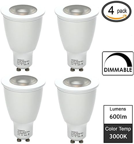 Cooo 7W GU10 COB LED Chip Spotlight Bulb Flood Lamp Dimmable Warm White 3000K 24 Degree Beam 600 lumen - 4 Pack...
