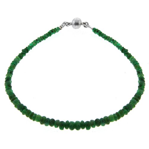 17.00 Ct 8" Genuine Emerald Beads Bracelet with Silver Magnetic Clasp