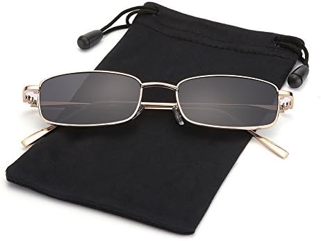 Retro Small Square Sunglasses John Lennon Shades for Women and Men by LOOKEYE, 100% UV Protection, Gold Frame and Gray Lens
