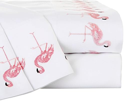 Coastal Home Flamingo Embroidered Sheet Set Queen White/pink