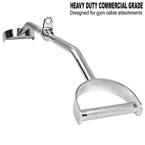 FITNESS MANIAC Home Gym Cable Attachment Handle Machine Exercise Chrome PressDown Strength Training Home Gym Attachments (28" Solid Metal LAT Bar)