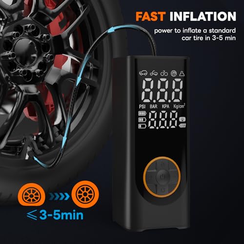 Piwaal Dual-Power Portable Air Compressor, Cordless Tire Inflator with Dual Display & Preset Function, 150PSI Auto Shut Off Pump for Car Tires, Motorcycle, Bike, Balls & Sports Equipment