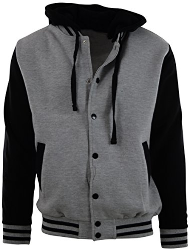 ChoiceApparel® Mens Baseball Varsity Jacket With Detachable Hoodie (L, BJ01-Grey/Black)