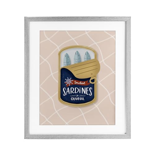 Stupell Industries Nautical Sardines Tin Gray Framed Print Under Glass design b…