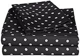 Superior 600 Thread Count Cotton Blend Deep Pocket, Wrinkle Resistant Polka Dot 3-Piece Sheet Set, Twin, Black