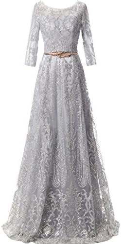 Ivydressing Evening Dress Elegant A-Line Mother Of Bride Dress Half Sleeves Long New-12-Silver