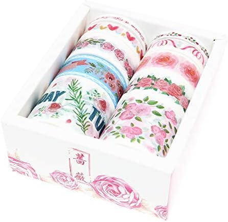 BITEYI Washi Tape Set 10 Rolls Masking Tape Multi-Pattern-Themes Sticky Paper Tapes for DIY Decorative Craft,Bullet Journal,Gift Wrapping,Scrapbook (Rose)