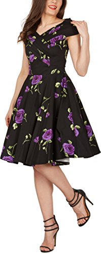 BlackButterfly Enya' Vintage Infinity Pin-up Dress (Large Purple Roses, US 4)