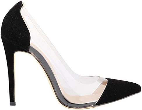 Harshiono Women's Transparent Suede High Heels Slip On Stiletto Dress Pumps Shoes (8 B(M), Black)