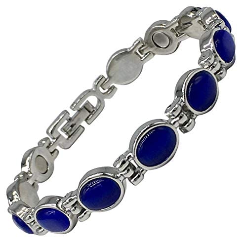 Helena Rose Ladies Magnetic Bracelet for Women with Royal Blue Cats Eye Semi-Precious Stones - Fits Wrists up to 17.5 Adjustable - Plus Jewellery Gift Box
