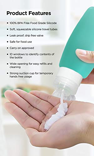 Leak Proof Refillable Silicone Travel Bottles - 3oz Travel Size Containers - Squeeze Bottle with TSA Bag - Thumbnail 7