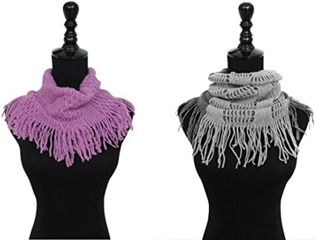 2 Pack Best Purple &amp; Two Tone Gray New Warm Lightweight Cable Knit Fringe Infinity Scarf Young Ladies Teen Girls Unique Scarves Last Minute Easter Basket Filler Gift Idea