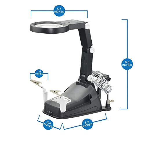 YOCTOSUN LED Light Helping Hands Magnifier Soldering Station 3X 4.5X Desktop Multifunctional Welding Magnifier with Alligator Clips-Hobby Magnifying Glass Hands Free for soldering, Assembly and Repair