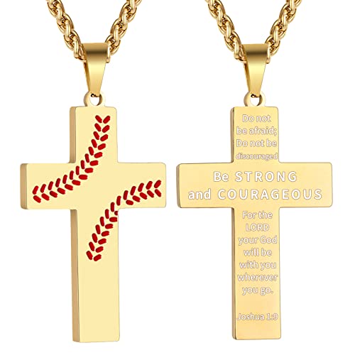 Zocomi Baseball Cross Necklace for Boys Men, Stainless Steel Cross Pendant Chain 24 Inches, Inspirational Bible Verse Religious Gift