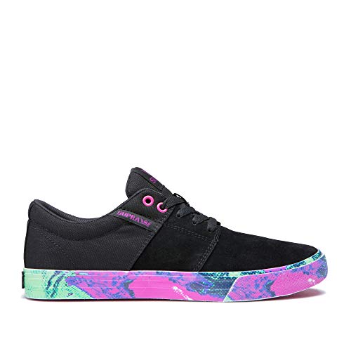 Supra Footwear - Stacks Vulc II Low Top Skate Shoes, Black-Neon Acid, 11.5 M US Women/10 M US Men