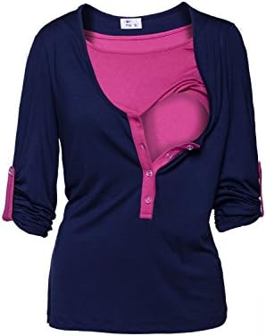 Happy Mama. Women's Nursing Top Layered Neck Turn-up Sleeves Breastfeeding. 161p
