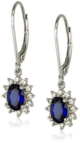 Sterling Silver Created Blue Sapphire and Created White Sapphire Dangle Earrings
