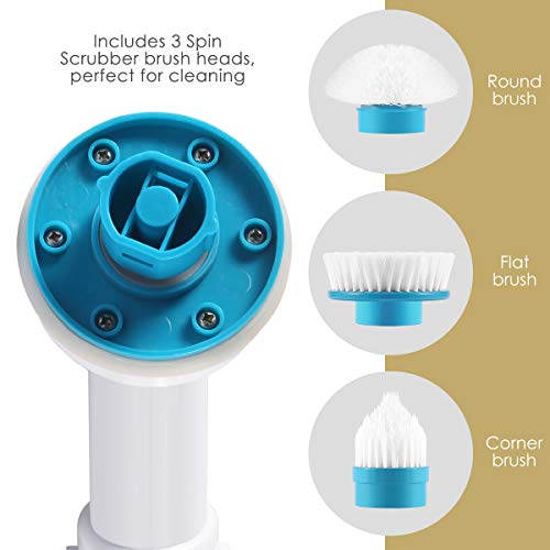 Spin Scrubber, 360 Cordless Tub and Tile Scrubber, Multi-Purpose Power Surface Cleaner with 3 Replaceable Cleaning Scrubber Brush Heads, 1 Extension Arm and Adapter