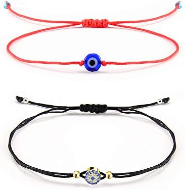 CheersLife Evil Eye Bracelet, Wish Bracelet Red String Bracelet Protection Bracelet Baby Gift for Women Men Family Friend Girls Boys 2pcs