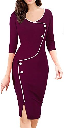 Merope J Womens Button V Neck Splicing Bodycon Office Pencil Dress