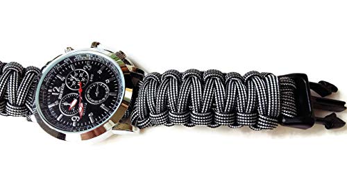 Athletic grey paracord nylon strap steel wrist watch men Parachute bracelet Cool gift for men - Thumbnail 5