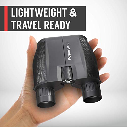 PowerBear Compact Binoculars (12x25) Ultra Sharp Binoculars [Nature, Birds, Outdoors, Concerts, Operas, Games, and More!] Low Light Environment Clear Vision â€“ Black