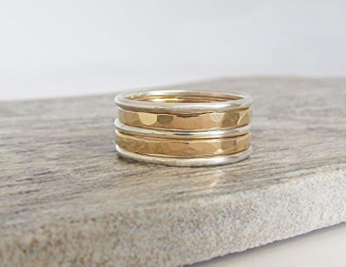 Gold and Silver Hammered Stacking Rings