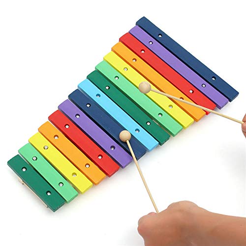 K&A Company 15 Tone Colorful Wooden Glockenspiel Xylophone Educational Percussion Musical