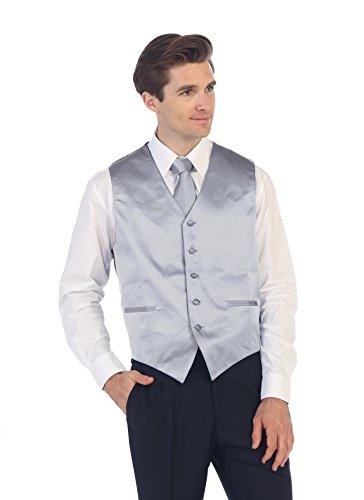 Gioberti Men's Formal Vest Set, Bowtie, Tie, Pocket Square, Silver, X Small