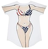 Bellady Lady's Fun Wear Hot Pink Bikini Print Cover up T-Shirt,Us Flag Bikini,L