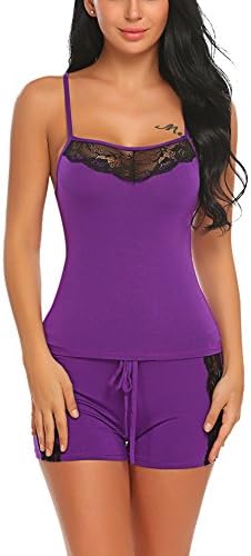 Loveje Women Sleepwear Lace Pajamas Shorts Set Lingerie Nightwear Cami Sets