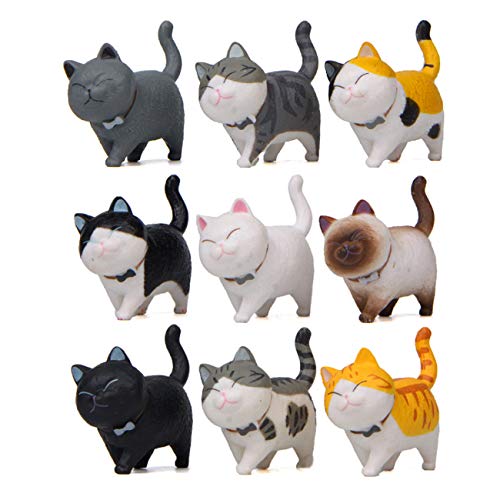 HYSTYLE 9 Pcs Realistic Miniature Cat Figure Animal Cat Characters Toys Mini Figure Collection Playset, Cat Doll Cake Toppers, Cake Topper, Birthday Cake Decoration, Landscape Scenes