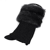 SCASTOE Womens Winter Warm Crochet Knit Fur Trim Leg Warmers Cuffs Toppers Boot Socks (Black)