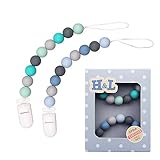 H&L Pacifier Clip, Silicone Teething Beads Binky Teether Holder for Boys,, 2 Pack (Green+Blue)