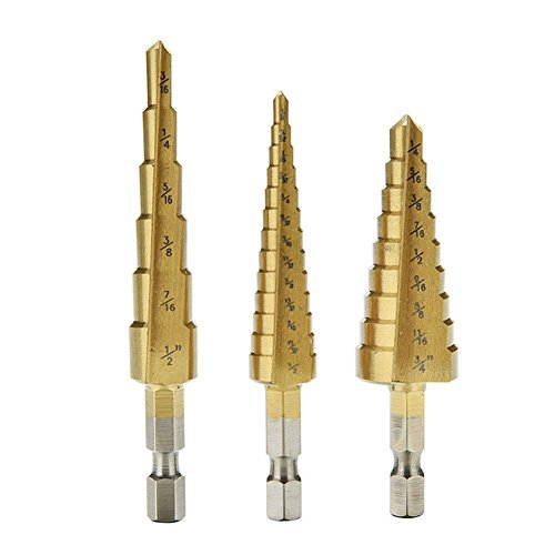 3Pcs/set Titanium Coated Step Drill Bit Quick-change 1/4" Hex Shank