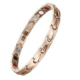 EBUTY Women Stainless Steel Magnetic Therapy Bracelet 4 Element Rose Gold for Arthritis Pain Relief w/Free Link Removal Tool