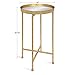 Kate and Laurel Celia Round Metal Foldable Accent Table with Mirror Tray Top, Gold