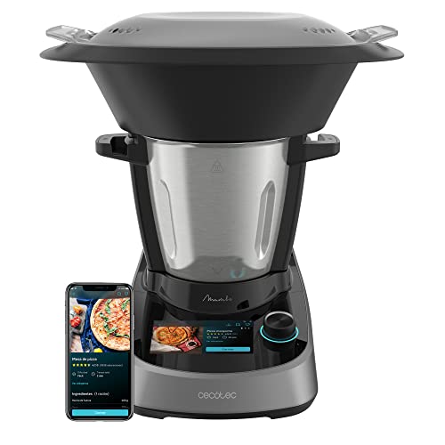 Cecotec Robot da cucina multifunzione Mambo Touch. 1600 W, 37 funzioni, schermo tattile TFT da 5" con ricettario integrato, capacità 3,3 litri, APP, Bilancia e brocca in acciaio inox