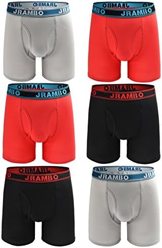 JRAMBO JRMABO Boxer Briefs Mens Underwear Men Pack Soft Cotton Open Fly Underwear (Six Pack) Black/Red/Gray Medium