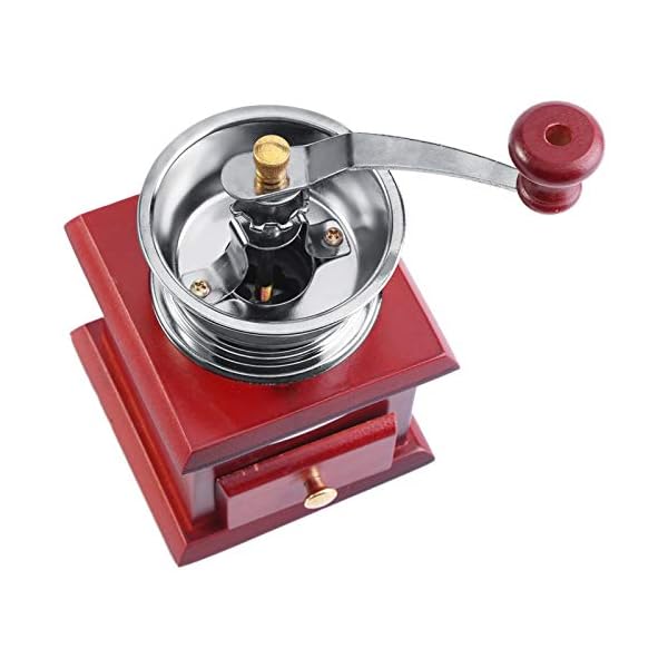 Retro manuelle Kaffeemühle, EVTSCAN Antike hölzerne Handkurbel-Kaffeemühle mit Mahlstufe und Auffangschublade, tragbare… – Bild 5