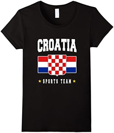 Women's CROATIA T-shirt Croatian Flag Hrvatska Pride Soccer Football Small Black
