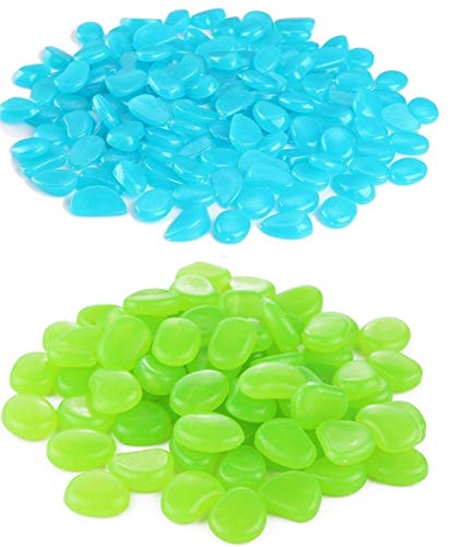 chic style 300pcs Glow in The Dark Garden Pebbles, Gardening Luminous Glow Stones Outdoor Decor Glowing Water Fish Tank Gravel (Blue Green)