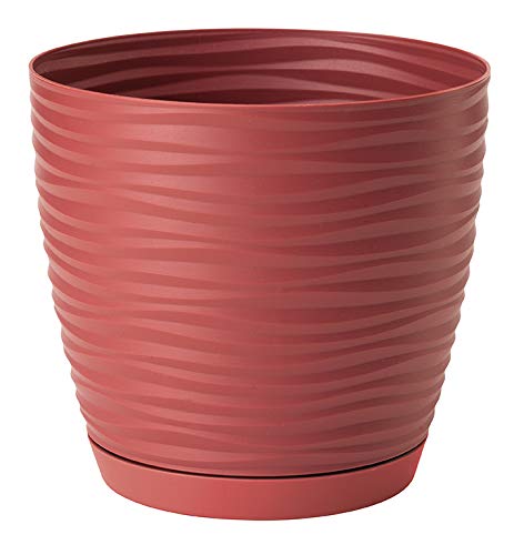 Home Garden Ornaments Wave Plant Pots Indoor – Indoor Plant Pot with 3D Effect, Drainage Holes, and Integrated Saucer, Plastic Flower Pots (Diameter: 19cm, Colour: Red)