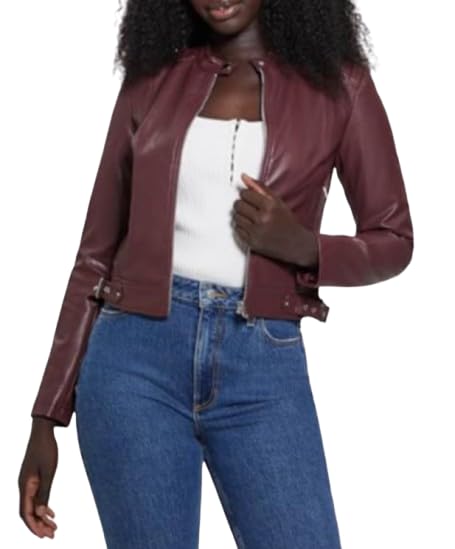 GUESS Women’s Montecarla Faux Leather Fitted Jacket, Small Red