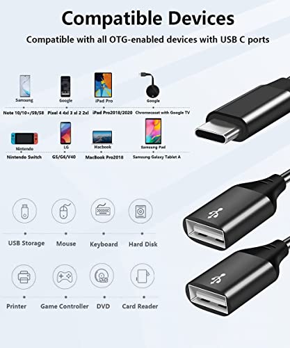 USB C Male to Dual USB Female Adapter USB Type C to Dual USB Splitter USB C to Double USB 2.0 Adapter Dual USB OTG Adapter for MacBook, iPad Pro/iPad Air 4/Mini6, Samsung Tabs S8 Ultra, Surface