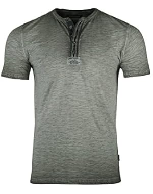 Mens Short Sleeve Crew Neck Oil Wash Vintage Button Henley T-Shirt