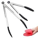 Kitchen Tongs Barbecue Tongs, Stainless Steel With Silicone Head, Set Of 2 - 9 Inch & 12 Inch, Non - Stick Heat Resistant Cooking Tools For BBQ, Salad Mixing, Grilling, Frying And Baking (BLACK)