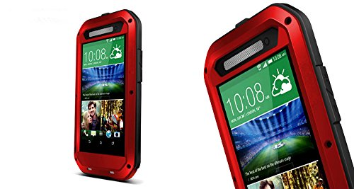 Nancy's Shop HTC One E8 Case Cover Aluminum Hard Metal Corning Gorilla Glass Shockproof Dustproof Snowproof Water Resistant Protective Case for HTC One E8 (Red)
