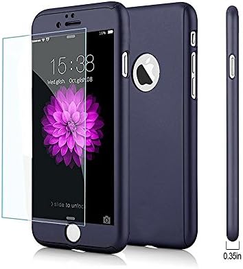 iPhone 7 Plus Case , TUTUMU 360 Angle Full Protection Slim Cover [Tempered Glass + Front Case + Back Case] (Navy Blue 【5.5''】) (Navyblue)