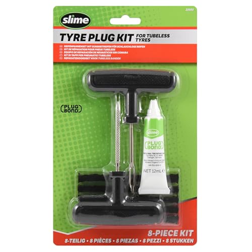 Slime 20500 Tyre Repair Reamer Plug Kit, Medium Heavy Duty Strings, T Handle Type and Plug Bond, 8 piece set